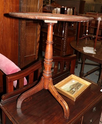 Lot 1440 - A 19th century prayer chair; a Georgian mahogany tripod table; and a small decorative picture (3)