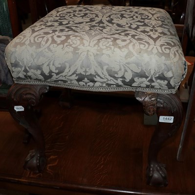 Lot 1442 - A carved mahogany dressing stool in the George III style, 51cm by 51cm by 51cm high