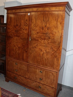 Lot 1451 - A good quality figured walnut and ebony-strung linen press, circa 1920's, 161cm by 64cm by...