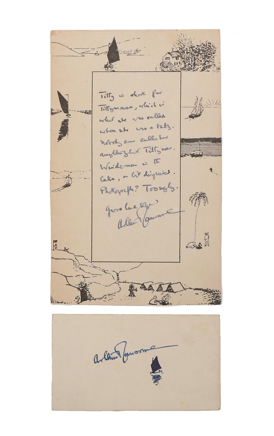 Lot 3012 - Ransome (Arthur) A signed autograph note, from Arthur Ransome explaining that 'Titty is short...