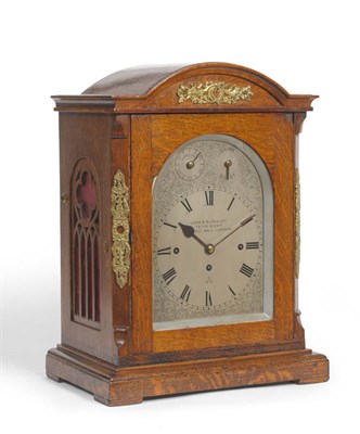 Lot 1187 - An Oak Chiming Table Clock, signed Lund & Blockley, To The Queen, Pall Mall, London, 2/814,...