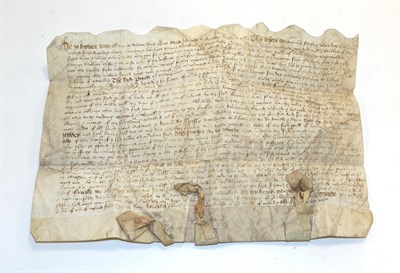 Lot 3140 - Tudor Manuscript A Tudor Arbitration Settlement resolving the 'stryffe and debate' between...