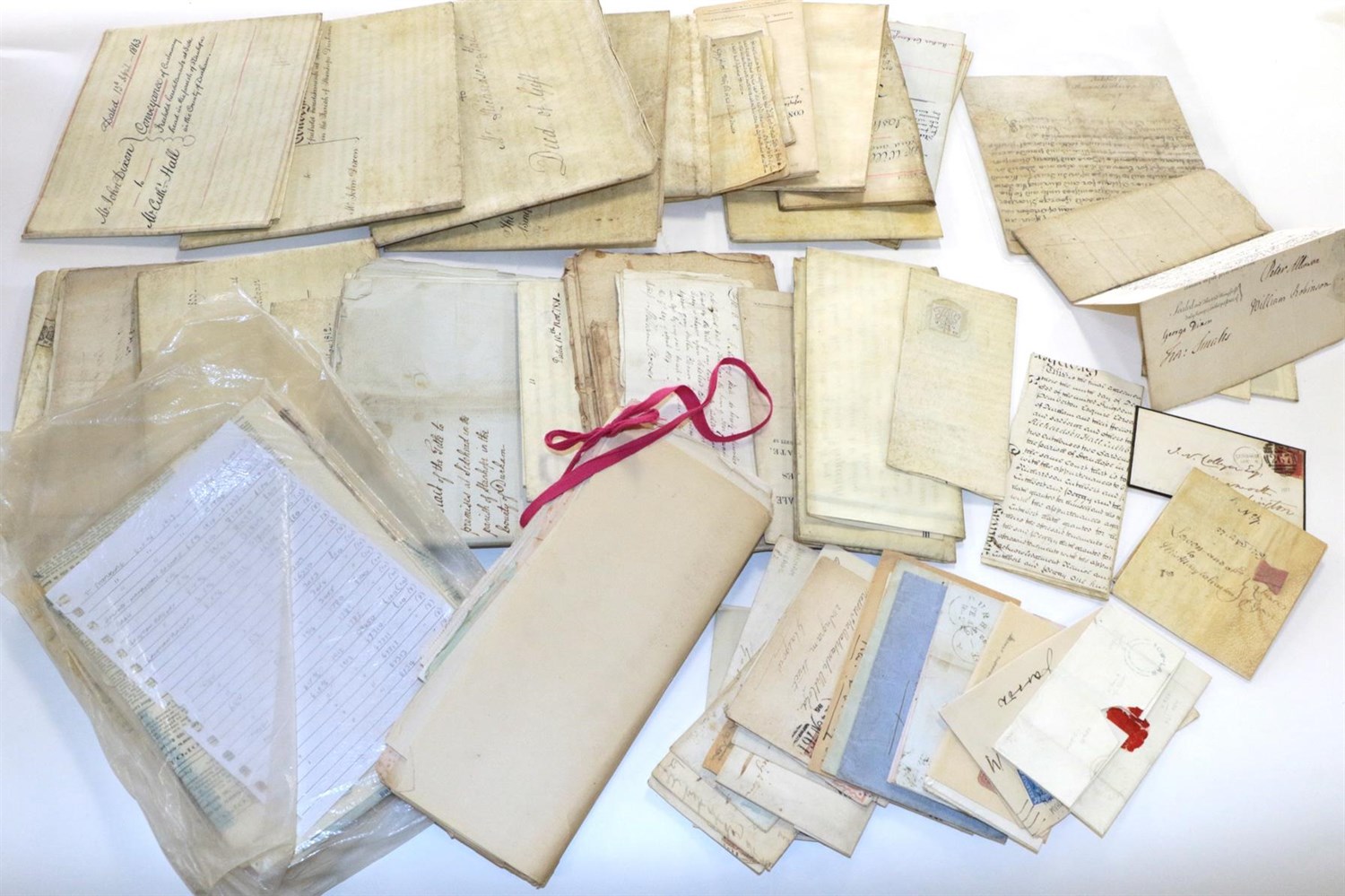 Lot 3141 - Ephemera An interesting collection of indentures, share certificates, letters and envelopes,...