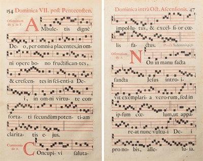 Lot 3214 - Roman Gradual Two large antiphonal pages; p. 47, Dominica intra Oct. Ascensionis and p. 154,...