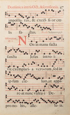 Lot 3214 - Roman Gradual Two large antiphonal pages; p. 47, Dominica intra Oct. Ascensionis and p. 154,...