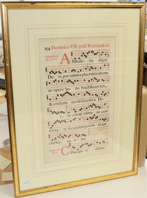Lot 3214 - Roman Gradual Two large antiphonal pages; p. 47, Dominica intra Oct. Ascensionis and p. 154,...