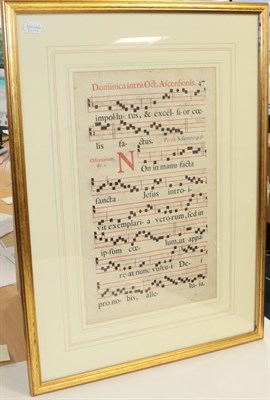 Lot 3214 - Roman Gradual Two large antiphonal pages; p. 47, Dominica intra Oct. Ascensionis and p. 154,...
