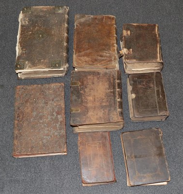 Lot 3228 - Holy Bibles A small collection of eight early books including bibles, all leather bound,...