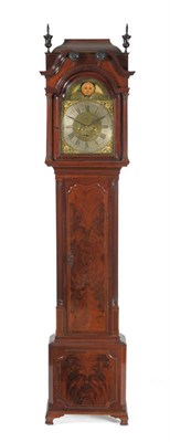 Lot 1208 - A Mahogany Eight Day Longcase Clock, the figured case with swan neck pediment, fluted columns,...