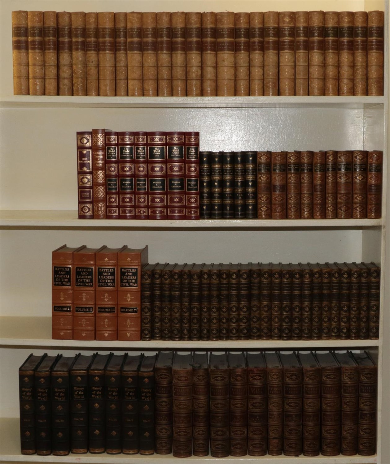 Lot 3243 - Bindings A quantity of leather-bound books including Thackeray's Works, Waverley Novels, etc....