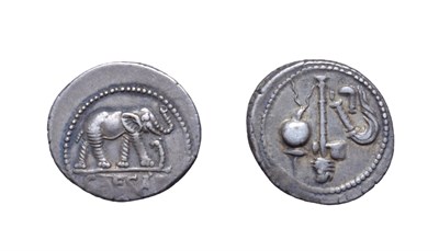 Lot 4009 - Julius Caesar Silver Denarius. Italian mint, 49 B.C. Obv: Elephant walking right, trampling...