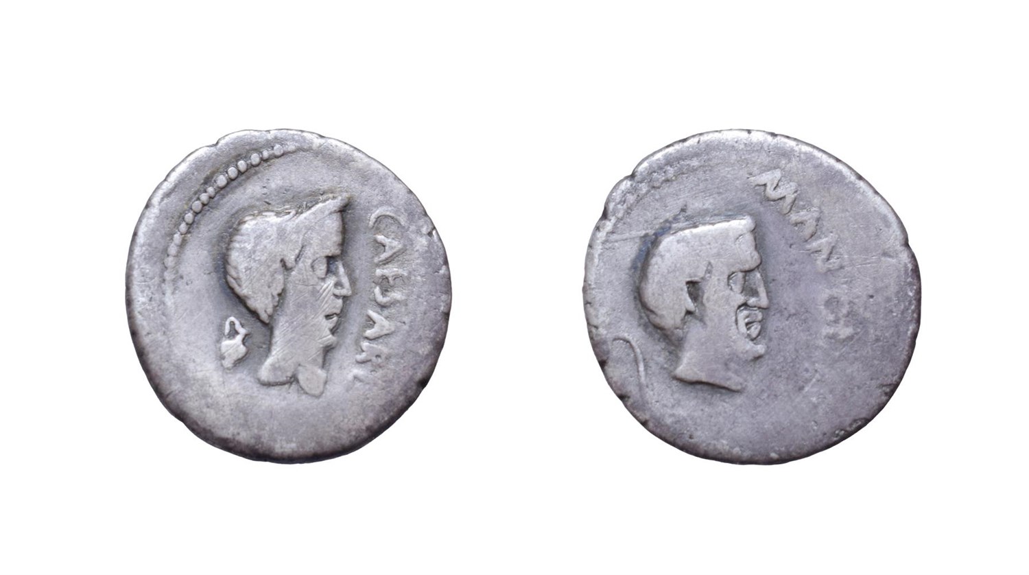Lot 4010 - Mark Antony and Julius Caesar Silver Denarius. Cisalpine Gaul, April 43 B.C. 3.48g, 18.6mm, 3h....