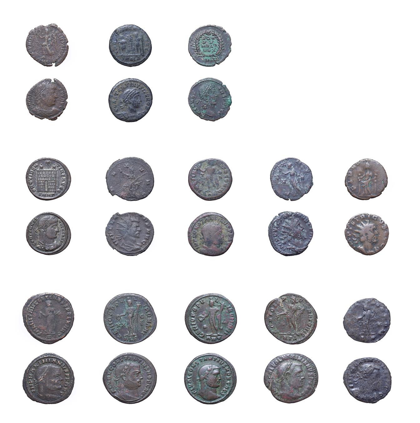 Lot 4030 - A Group of 13 x Late Roman Bronze Coins, 268 - 350 A.D. consisting of: Claudius II...