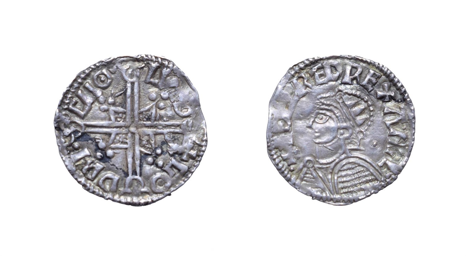 Lot 4034 - Aethelred II, 978 - 1016, London Mint Penny. 1.39g, 19.3mm, 3h. Helmet type, Godric at London. Obv