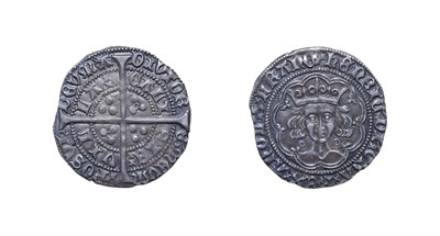 Lot 4046 - Henry VI, 1422 - 1430, Calais Mint Groat. 3.81g, 26.7mm, 12h. Annulet issue. Obv: Crowned bust...