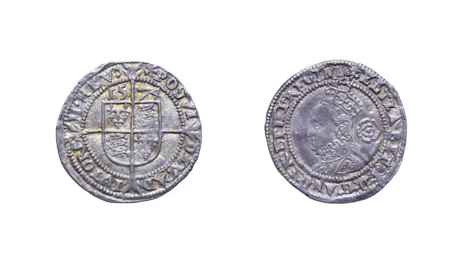 Lot 4067 - Elizabeth I, 1574 Threepence. 1.56g, 19.9mm, 6h. Third and fourth issue, mintmark eglantine....