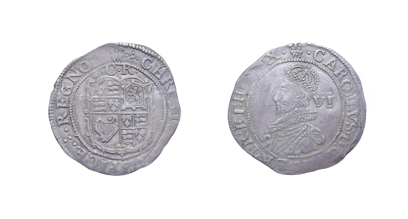 Lot 4093 - Charles I, 1630 - 1631 Sixpence. 2.95g, 26.6mm, 3h. Tower mint under the king, mintmark plume. Obv
