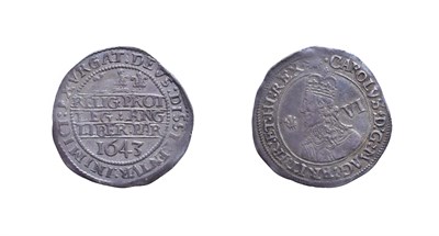 Lot 4096 - Charles I, 1643 Sixpence. 2.74g, 27.9mm, 7h. Oxford mint, mintmark book. Obv: Crowned bust...