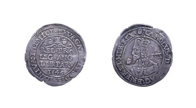 Lot 4100 - Charles I, 1646 Groat. 1.94g, 24.8mm, 5h. Bridgnorth-on-Severn mint, mintmark plume. Obv:...