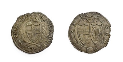 Lot 4104 - The Commonwealth, 1652 Shilling. 5.91g, 32.1mm, 9h. Obv: Shield with English arms. Rev: Shields...