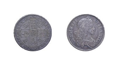 Lot 4107 - Charles II 1663 Halfcrown. Obv: First laureate and draped bust right. Rev: Cruciform shields,...
