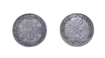 Lot 4110 - Charles II 1663 Shilling. Obv: First laureate and draped bust right. Rev: Cruciform shields,...