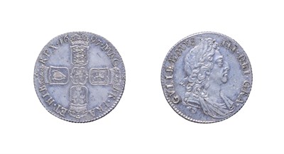 Lot 4117 - William III 1697 Shilling. Obv: First laureate and draped bust right. Rev: Cruciform shields....