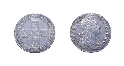 Lot 4119 - William III 1699 Shilling. Obv: Fourth ('flaming hair') laureate and draped bust right. Rev:...