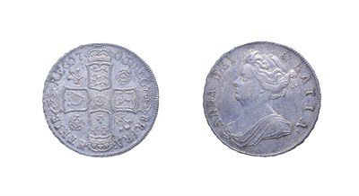 Lot 4121 - Anne, 1706 Halfcrown. Pre union with Scotland. Obv: Draped bust left. Rev: Cruciform shields, roses