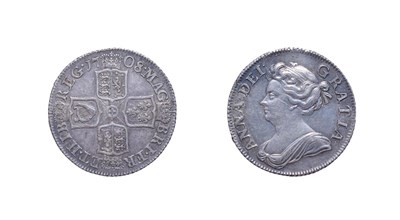 Lot 4125 - Anne, 1707 Shilling. Post union with Scotland. Obv: Third draped bust left. Rev: Cruciform shields.