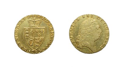 Lot 4132 - George III, 1793 Guinea. Obv: Fifth laureate head right. Rev: 'Spade' shaped shield. S. 3729. Fine.