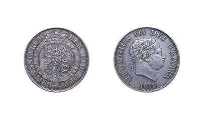 Lot 4139 - George III, 1818 Halfcrown. Obv: Small laureate head right. Rev: Crowned garter and shield. S....