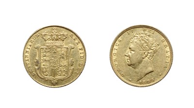 Lot 4141 - George IV, 1826 Sovereign. Obv: Bare head left. Rev: Crowned shield. S. 3800. Very Fine.