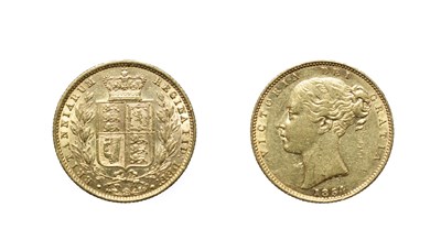 Lot 4151 - Victoria, 1854 Sovereign. Obv: First young head left. Rev: First crowned shield. S. 3852. Very...