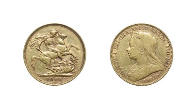Lot 4156 - Victoria, 1901 Sovereign. Obv: Old head left. Rev: St. George and the dragon, 1901 in exergue....