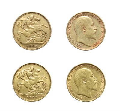 Lot 4165 - Edward VII, 1902 and 1906 Half-Sovereigns. Obv: Bare head right. Rev: St George slaying dragon....
