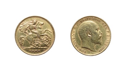 Lot 4166 - Edward VII, 1906 Half Sovereign. Obv: Bare head facing right. Rev: St. George and the dragon,...