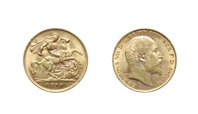 Lot 4167 - Edward VII, 1910 Half-Sovereign. Obv: Bare head right. Rev: St. George and the dragon, 1910 in...