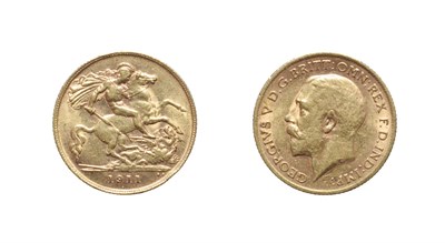 Lot 4179 - George V, 1911 Half-Sovereign. Obv: Bare head left. Rev: St. George and the dragon, 1911 in...