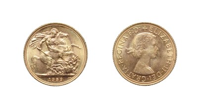 Lot 4184 - Elizabeth II 1959 Sovereign. Obv: First portrait right. Rev: St. George and the dragon, 1959 in...