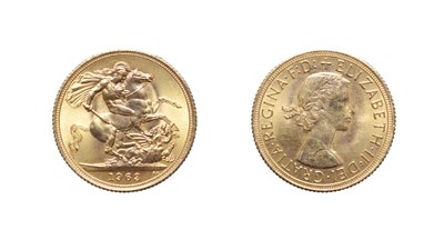 Lot 4185 - Elizabeth II, 1963 Sovereign. Obv: First portrait facing right. Rev: St. George and the dragon,...