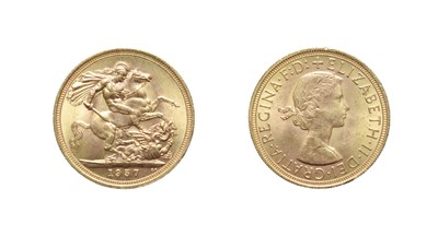 Lot 4186 - Elizabeth II 1967 Sovereign. Obv: First portrait right. Rev: George and the dragon, 1967 in...