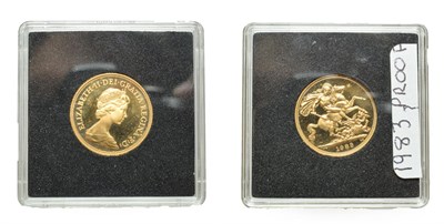 Lot 4191 - Elizabeth II, 1983 Proof Sovereign. Obv: Second portrait right. Rev: St. George and the dragon,...