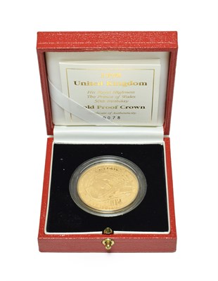 Lot 4192 - Elizabeth II, Gold Proof Crown 1998 'Prince of Wales 50th Birthday,' obv. Queen's portrait by...
