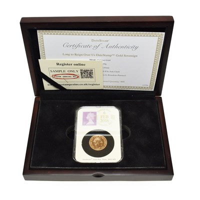 Lot 4208 - Elizabeth II, Sovereign 2016, slabbed by DateStamp, with certificate of authenticity, in fitted...