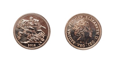 Lot 4213 - Elizabeth II, 2018 Sovereign. Obv: Fifth bust right. Rev: St. George and the dragon, 2018 in...
