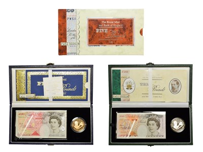 Lot 4225 - Royal Mint & Bank of England Gold £5 & £50 Banknote Set 1998 comprising: gold proof £5 1998...