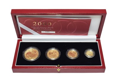 Lot 4227 - Elizabeth II, 4-Coin Gold Proof Britannia Collection 2000 comprising: £100 (1oz fine gold),...
