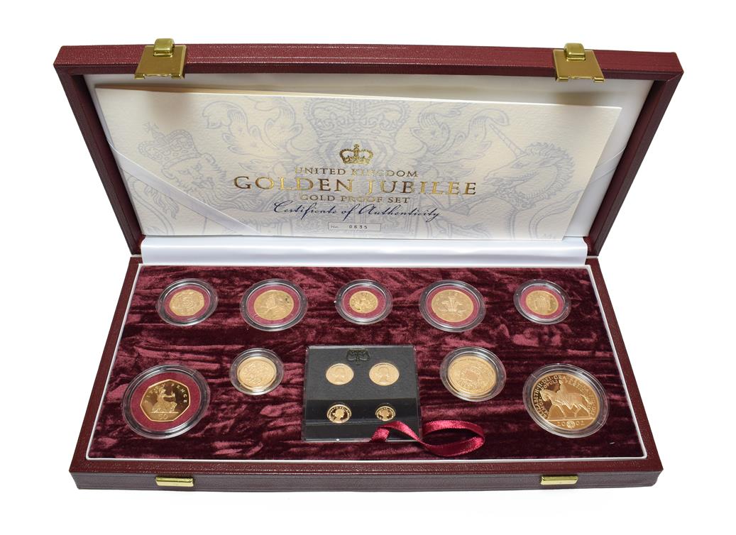 Lot 4230 - Elizabeth II, Golden Jubilee Gold Proof Set 2002, a 13-coin set comprising: £5 rev. AMOR...