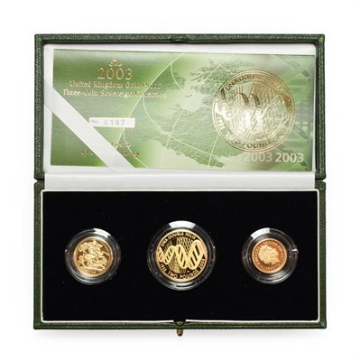 Lot 4233 - The UK Gold Proof Three-Coin Sovereign Collection 2003 commemorating the 50th anniversary of...